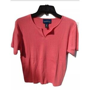 Charter Club Woman Shirt Size S Orange Short Sleeve V Neck 100% Cotton GND